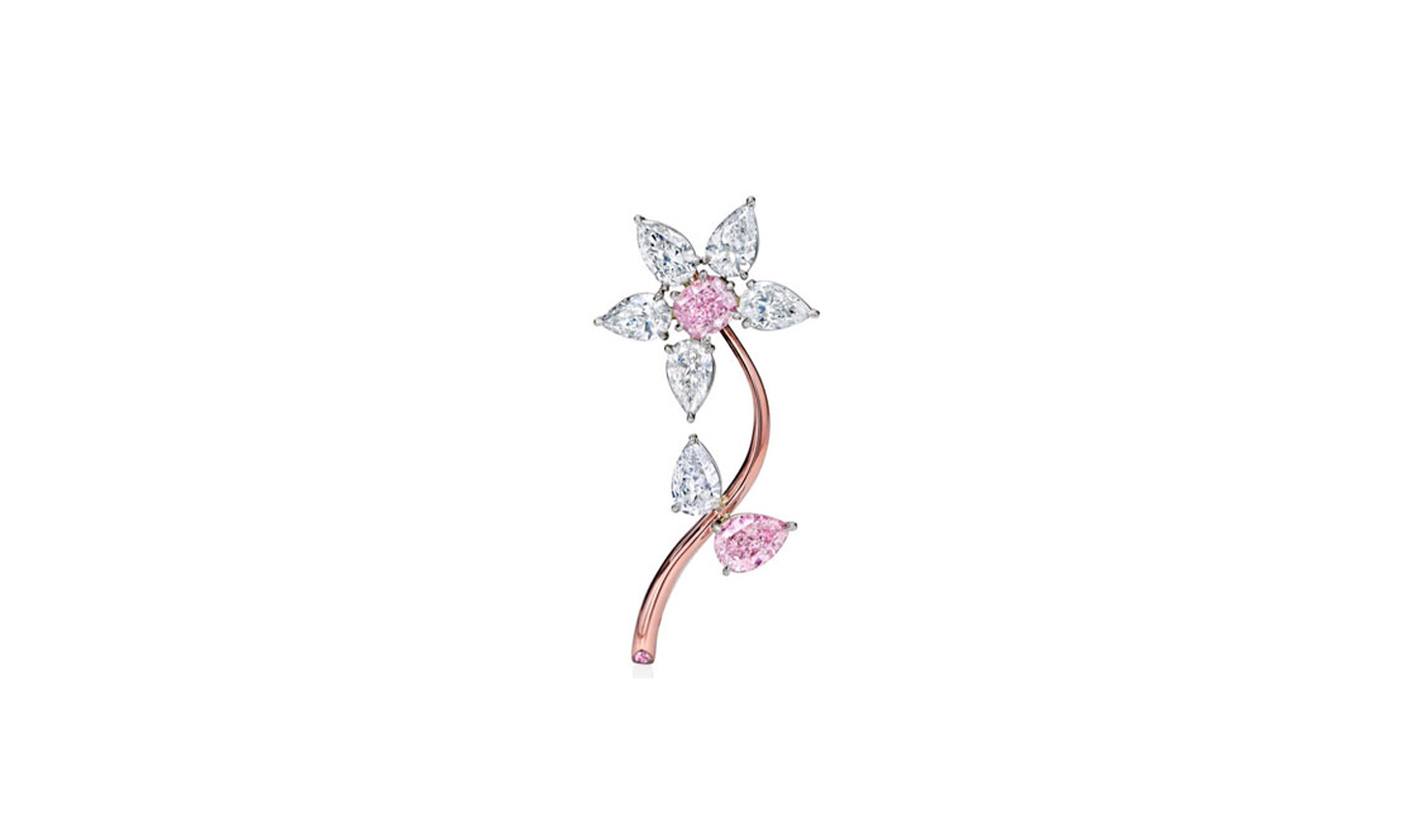 White and Pink Diamond Flower Brooch