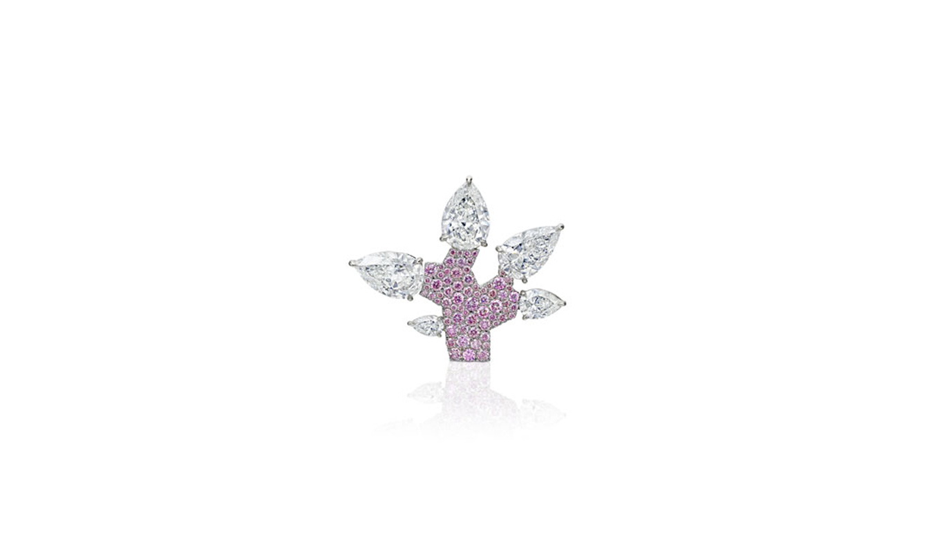 White and Pink Diamond Tree Brooch